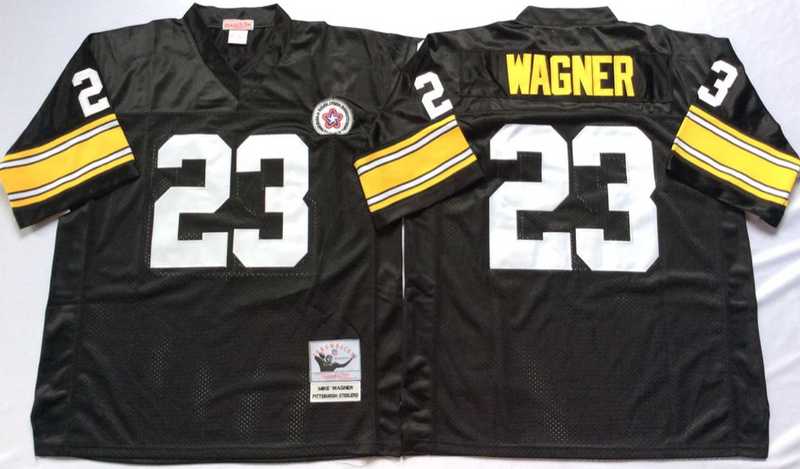 Steelers 23 Mike Wagner Black M&N Throwback Jersey->nfl m&n throwback->NFL Jersey